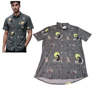 Disney Nightmare Before Christmas Shirt Button Up Mens Medium Tim Burton Gray